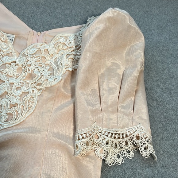 Scott McClintock Pink Midi Dress Size 8 Vintage 80s Prom Lace Fitted - Picture 7 of 12